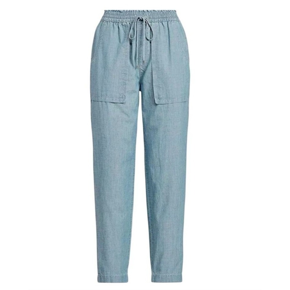 Ralph Lauren Pants 4 Blue Women's Blue Chambray Paperbag Pockets Boho Casual